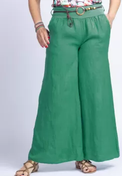 Fusta pantalon verde, casual, din in, cu o curea fancy imagine