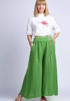 Fusta pantalon verde oliv, casual, din in, cu o curea fancy imagine