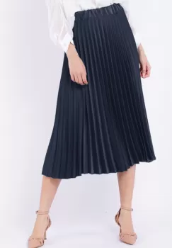 Fusta plisata, satinata, midi, bleumarin imagine
