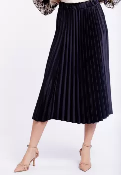 Fusta plisata, satinata, midi, neagra imagine