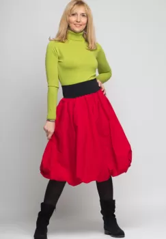 Fusta rosie gogosar midi, din tafta cu fir metalic imagine