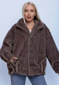 Geaca oversize din blanita artificiala, bej inchis imagine