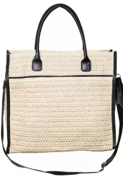 Geanta bej impletita cu bareta de umar si margini din piele ecologica imagine