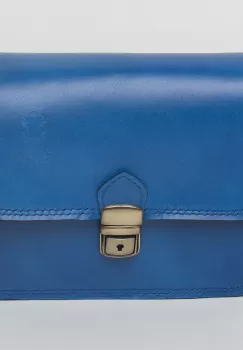 Geanta crossbody albastra din piele naturala, tip postas imagine