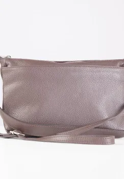 Geanta crossbody cu trei compartimente din piele naturala, maron ciocolata imagine