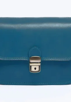 Geanta crossbody din piele naturala, tip postas, turquoise inchis imagine