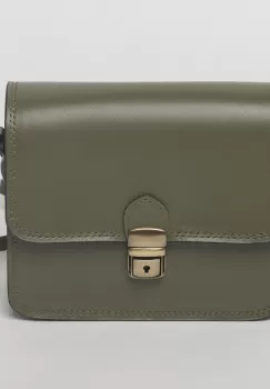 Geanta crossbody kaki din piele naturala, tip postas imagine