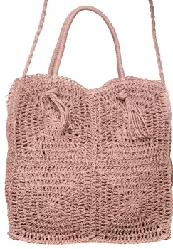Geanta crossbody patrata mare, impletita cu noduri decorative, roz prafuit imagine