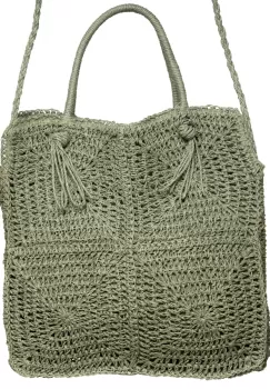 Geanta crossbody patrata mare, impletita cu noduri decorative, verde prafuit imagine