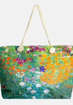 Geanta de plaja din material textil, cu imprimata cu o reproducere dupa Camp cu maci de Claude Monet imagine