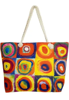 Geanta de plaja din material textil, cu imprimeu din pictura lui Kandinski imagine