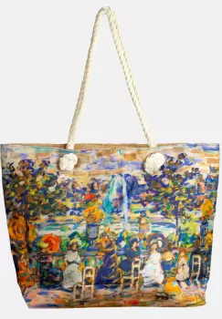 Geanta de plaja din material textil, cu imprimeu dupa o pictura cu o cafenea imagine