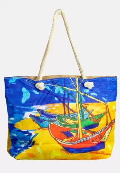Geanta de plaja din material textil, cu imprimeu inspirat din pictura Barci pe plaja a lui Vincent Van Gogh imagine