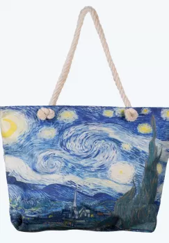 Geanta de plaja din material textil, cu imprimeu inspirat din pictura Noapte Instelata a lui Vincent Van Gogh imagine