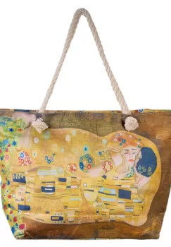 Geanta de plaja din material textil, cu imprimeu inspirat din pictura Sarutul a lui Gustav Klimt imagine