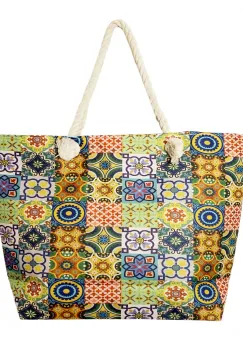 Geanta de plaja din material textil, cu imprimeu model marocan in culori vibrante imagine