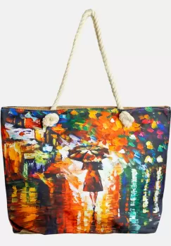 Geanta de plaja din material textil, cu imprimeu nocturn in ploaie imagine