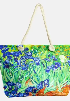 Geanta de plaja din material textil, cu imprimeu o fata dupa tabloul Irisi de Van Gogh imagine