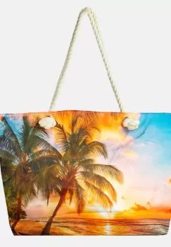 Geanta de plaja din material textil, cu peisaj tropical imagine