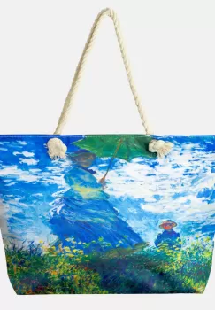 Geanta de plaja din material textil, cu reproducere dupa Claude Monet Femeia cu umberala de soare imagine