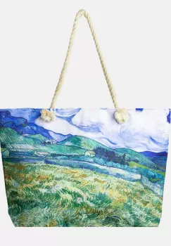 Geanta de plaja din material textil, imprimata cu reproducere dupa tablou cu lanuri de Van Gogh imagine