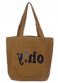 Geanta de umar din bumbac cu fermoar si imprimeu Oh!Y, camel imagine