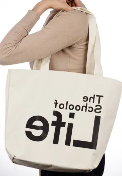 Geanta de umar din bumbac cu fermoar si imprimeu School of Life, alba imagine