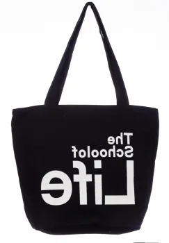 Geanta de umar din bumbac cu fermoar si imprimeu School of Life, neagra imagine