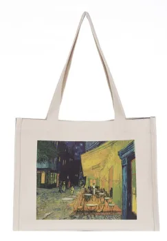 Geanta de umar din material textil cu imprimeu inspirat din pictura celebra Cafeneaua de Van Gogh imagine