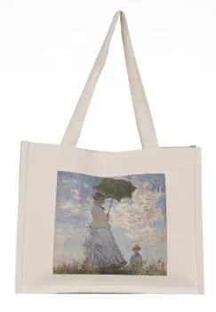 Geanta de umar din material textil cu imprimeu inspirat din pictura Femeie cu Umbrela a lui Monet imagine