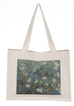 Geanta de umar din material textil cu imprimeu inspirat din pictura Migdal Inflorind a lui Van Gogh imagine