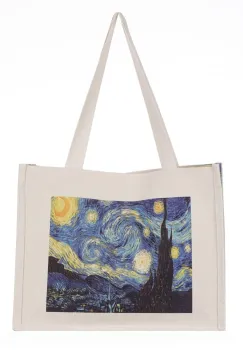 Geanta de umar din material textil cu imprimeu inspirat din pictura Noapte Instelata a lui Van Gogh imagine