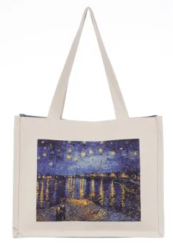 Geanta de umar din material textil cu imprimeu inspirat din pictura Noapte Instelata deasupra Rhonului a lui Van Gogh imagine