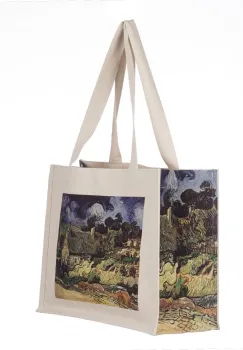 Geanta de umar din material textil cu imprimeu inspirat dintr-o pictura cu un peisaj rural si cer innorat imagine