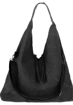 Geanta de umar din material textil si cu bareta crossbody, neagra imagine