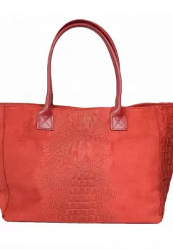Geanta din piele naturala cu aspect de piele de crocodil, rosie imagine