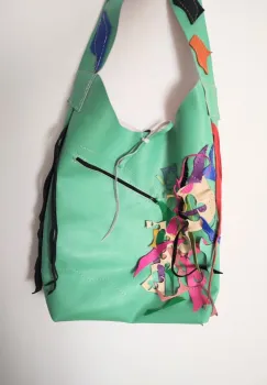 Geanta hobo din piele naturala,  multicolora ,unicat imagine