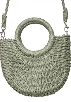 Geanta mica impletita crossbody, circulara cu manere rotunde, verde prafuit imagine