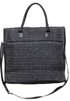 Geanta neagra impletita cu bareta de umar si margini din piele ecologica imagine