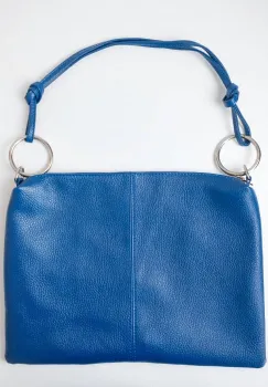 Geanta plic mare cu inele mari si doua barete, din piele naturala albastra imagine