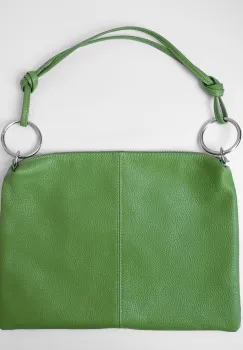 Geanta plic mare cu inele mari si doua barete, din piele naturala verde oliv imagine