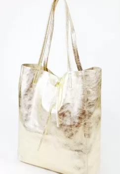Geanta shopper auriu metalizat din piele naturala imagine