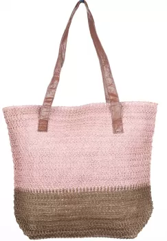 Geanta shopper bicolora impletita, maron si roz inchis imagine