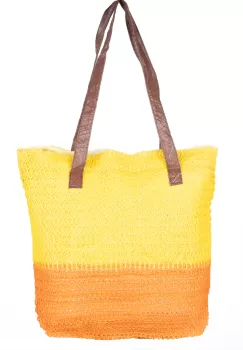 Geanta shopper bicolora impletita, portocaliu si galben imagine