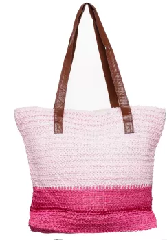 Geanta shopper bicolora impletita, roz si fucsia imagine