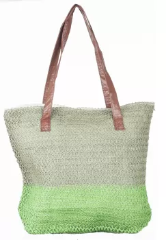 Geanta shopper bicolora impletita, verde si kaki imagine