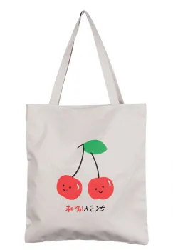 Geanta shopper din material textil, cu imprimeu cirese imagine