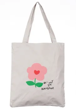 Geanta shopper din material textil, cu imprimeu floare si mesaj You re my sunshine imagine