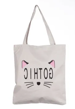 Geanta shopper din material textil, cu imprimeu grafic pisica Gothic imagine