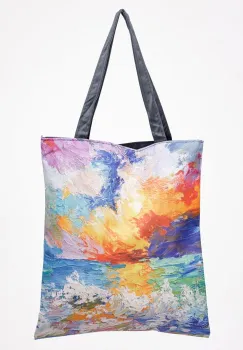 Geanta shopper din material textil, imprimata cu reproducere dupa o pictura multicolora imagine